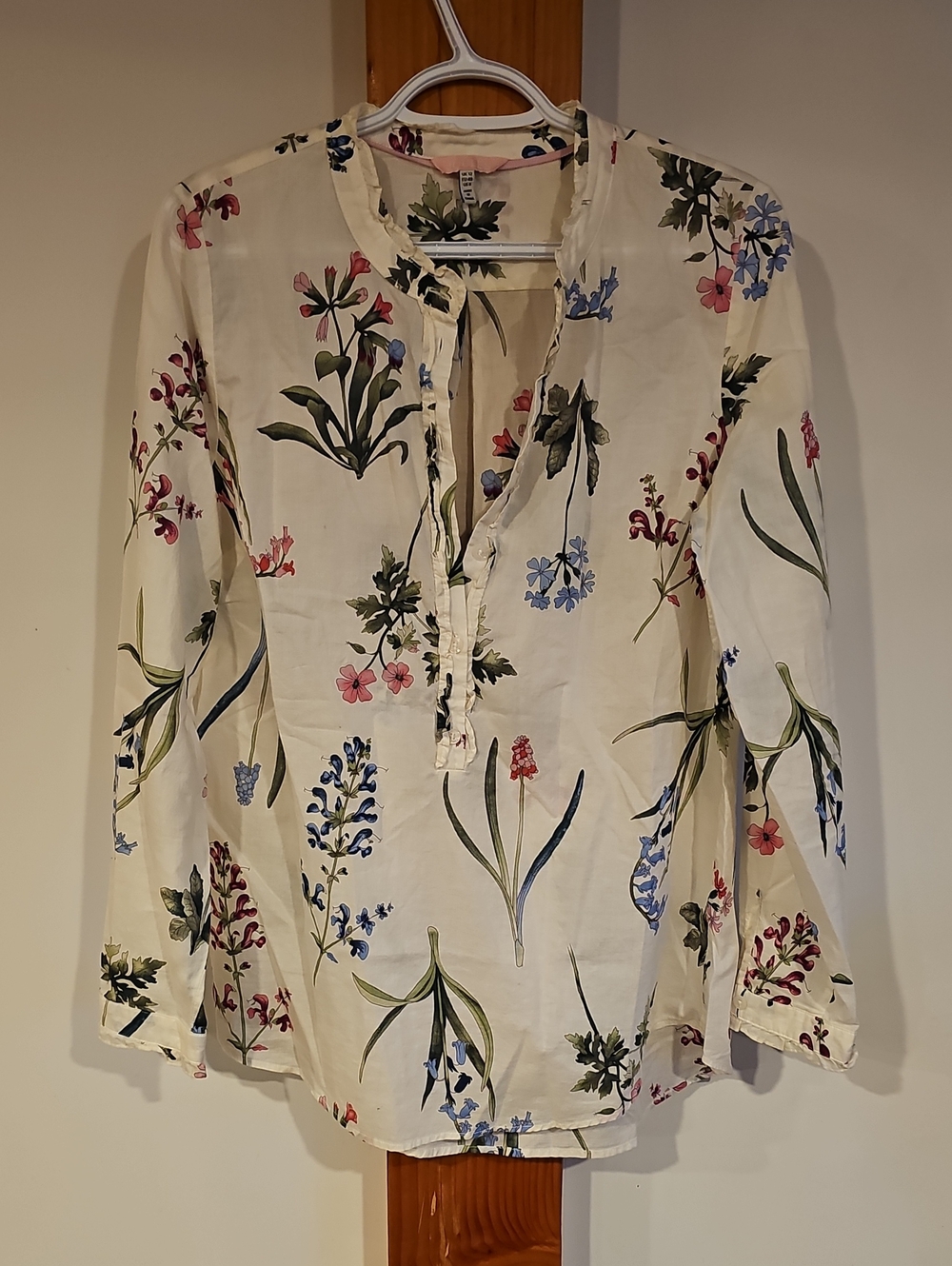 Joules Cream Floral Ruffle-Trim Peasant Blouse